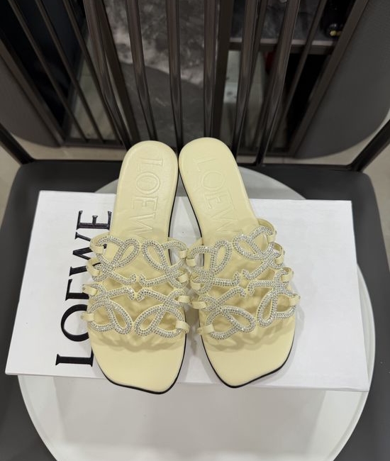 Loewe Rhinestone Decor Woven Logo Soft Leather Flats