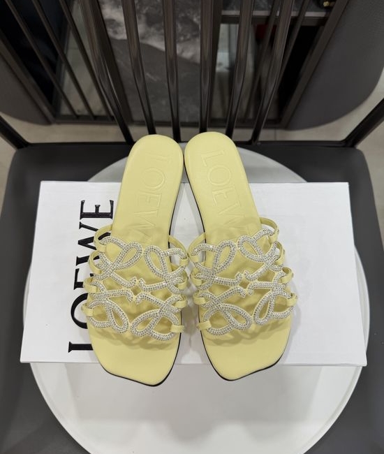 Loewe Rhinestone Decor Woven Logo Soft Leather Flats