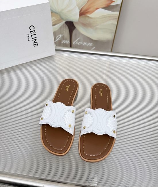 Celine Embossed Logo Half Slippers Soft Leather Upper Comfortable Fit