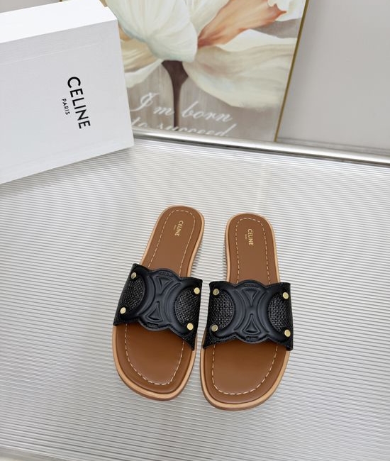Celine Embossed Logo Half Slippers Soft Leather Upper Comfortable Fit