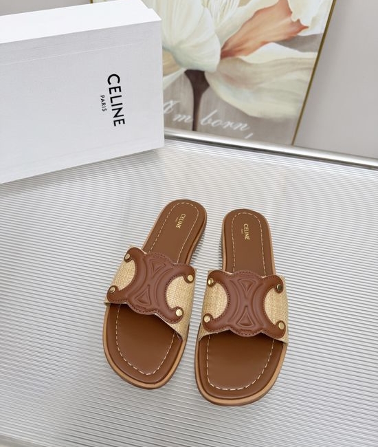 Celine Embossed Logo Half Slippers Soft Leather Upper Comfortable Fit