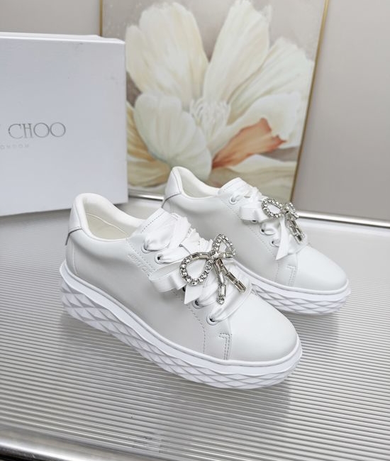 Jimmy Choo Sparkling Accent Fashion Sneakers Thickened Sole Comfortable Wear