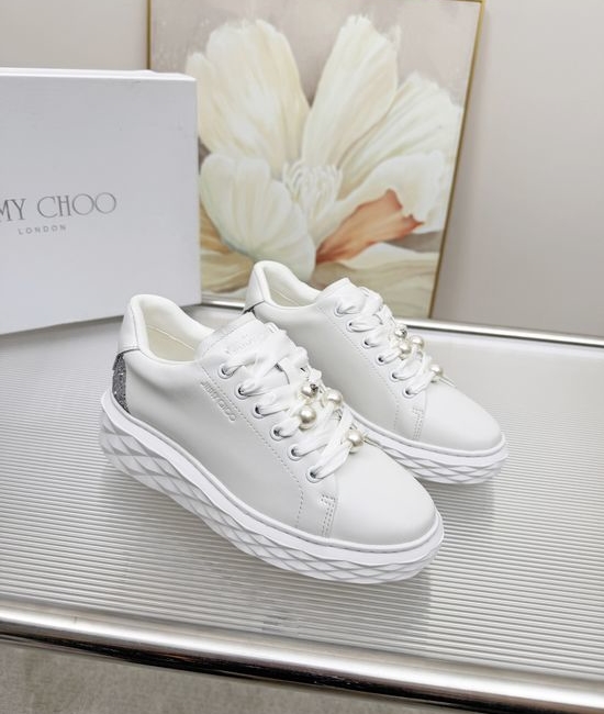 Jimmy Choo Sparkling Accent Fashion Sneakers Thickened Sole Comfortable Wear