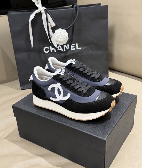 Chanel Lightweight Suede Stitched Sneakers With Textured Heel Design