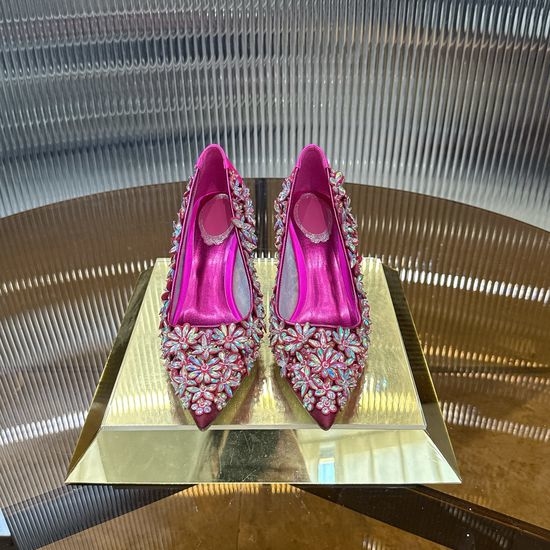 Rene Caovilla Elegant Embroidered Mid-heel Shoes with Leather Sole