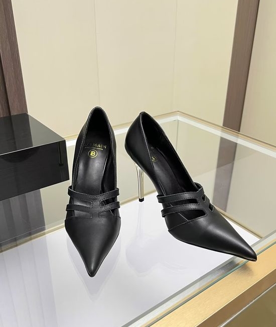 Balmain Elegant Pointed Toe High Heel Leather Pumps