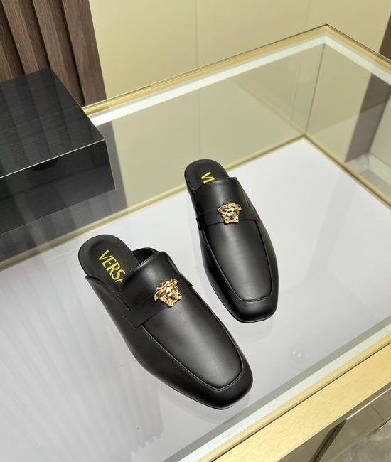 Versace Comfortable Leather Lined Low Heel Backless Mules