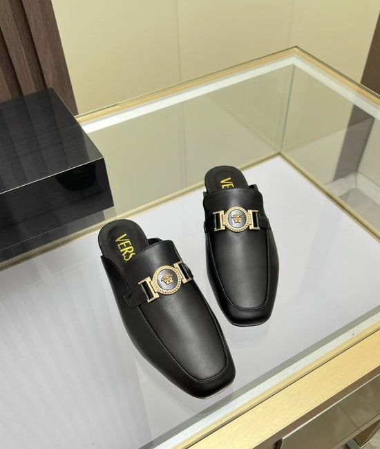 Versace Comfortable Leather Lined Low Heel Backless Mules