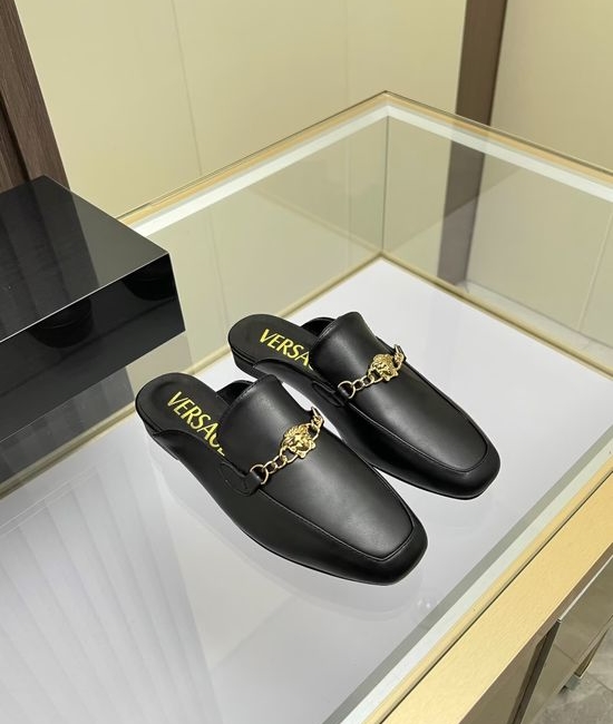 Versace Comfortable Leather Lined Low Heel Backless Mules