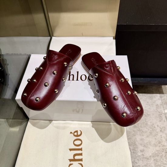 Chloe Handmade Rivet Decor Leather Upper Comfortable Slides