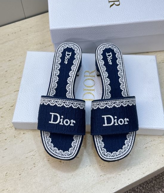 Christian Dior CD Embroidered Chunky Heel Slip-On Sandals with Logo