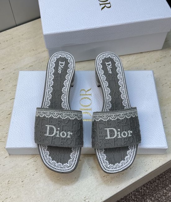 Christian Dior CD Embroidered Chunky Heel Slip-On Sandals with Logo