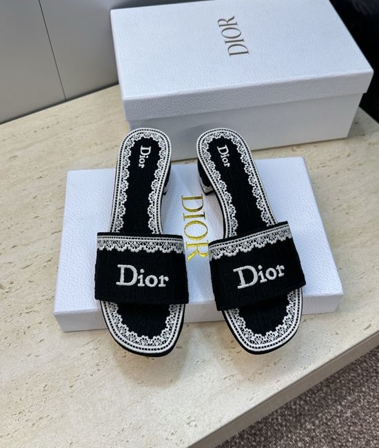 Christian Dior CD Embroidered Chunky Heel Slip-On Sandals with Logo
