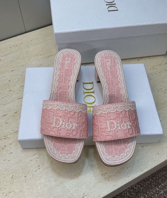 Christian Dior CD Embroidered Chunky Heel Slip-On Sandals with Logo