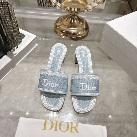 Christian Dior CD Embroidered Flat and Block Heel Slide Sandals