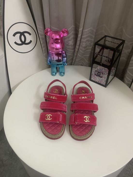 Chanel Velcro Strap Espadrille Platform Sandals