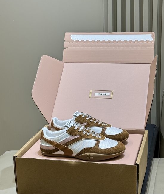 Miu Miu Breathable Mesh Suede Casual Sneakers with Non-slip Sole
