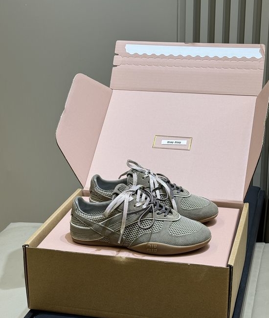 Miu Miu Breathable Mesh Suede Casual Sneakers with Non-slip Sole
