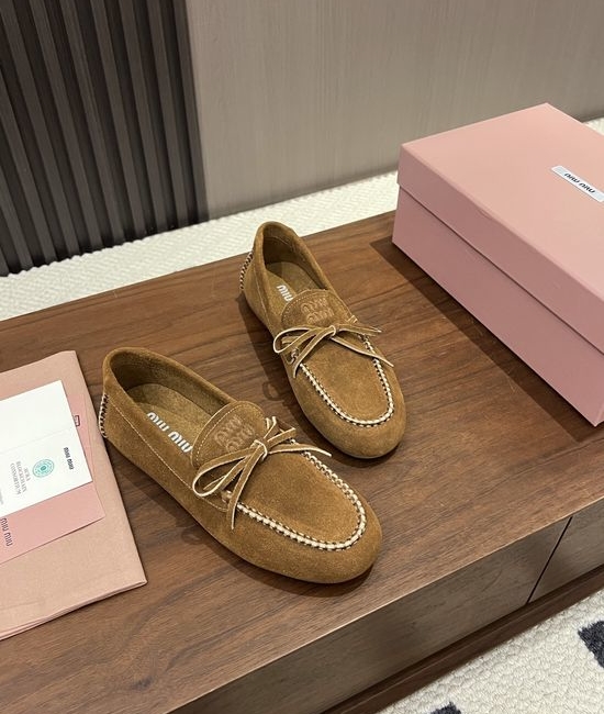 Miu Miu Suede Leather Bow Slip On Casual Loafers