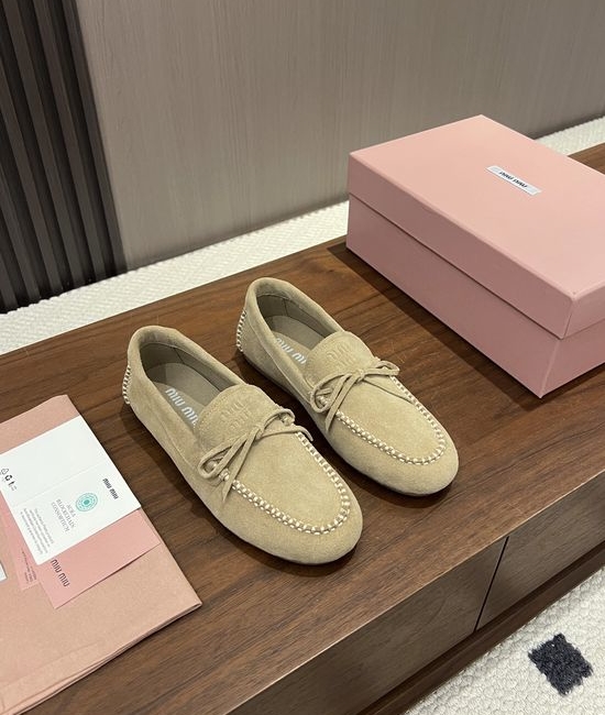 Miu Miu Suede Leather Bow Slip On Casual Loafers