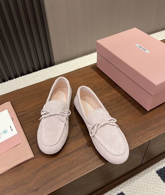 Miu Miu Suede Leather Bow Slip On Casual Loafers