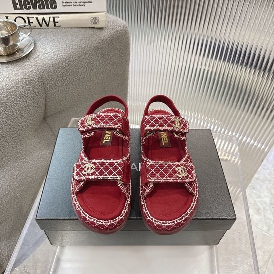 Chanel Quilted Fabric Hook-and-loop Sandals with Premium Quality