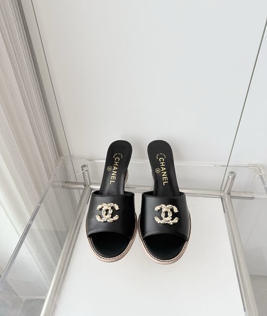 Chanel Premium Sheepskin Leather Mid Heel Sandals