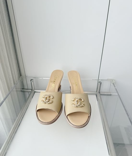 Chanel Premium Sheepskin Leather Mid Heel Sandals