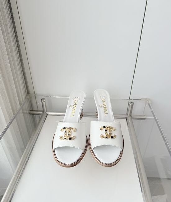 Chanel Premium Sheepskin Leather Mid Heel Sandals