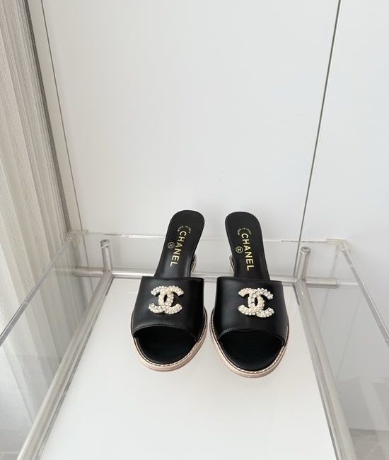 Chanel Premium Sheepskin Leather Mid Heel Sandals