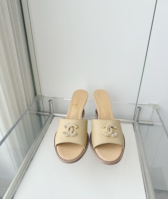 Chanel Premium Sheepskin Leather Mid Heel Sandals