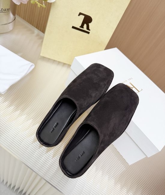 The Row Minimalist Suede Closed Toe Flat Mule Slippers Comfortable