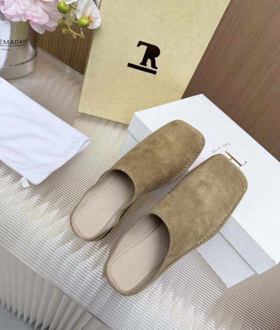 The Row Minimalist Suede Closed Toe Flat Mule Slippers Comfortable