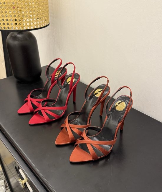 Yves Saint Laurent YSL Elegant High-Heeled Sandals with Metal Logo Chain