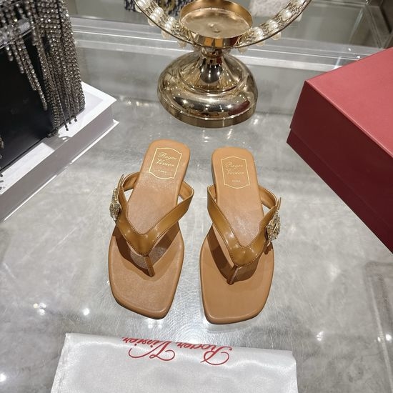 Roger Viver RV Rhinestone Embellished Premium Leather Flip Flops