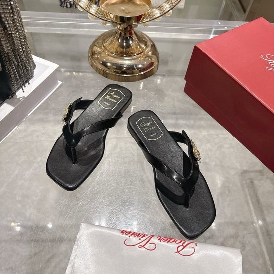 Roger Viver RV Rhinestone Embellished Premium Leather Flip Flops