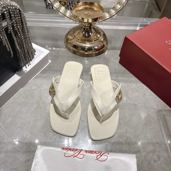 Roger Viver RV Rhinestone Embellished Premium Leather Flip Flops