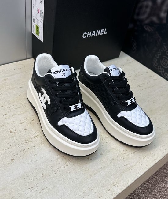 Chanel Quilted Lace-up Casual Sneakers Thick Comfort Sole