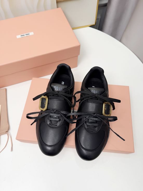 Miu Miu Retro Casual Leather Sneakers Comfortable Shoes