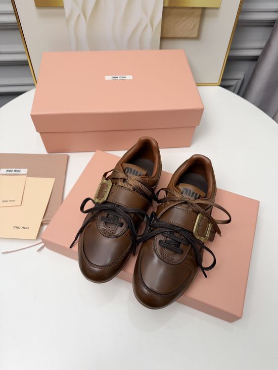 Miu Miu Retro Casual Leather Sneakers Comfortable Shoes