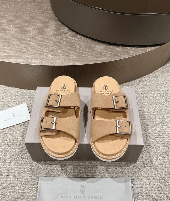 Brunello Cucinelli Suede Casual Slides Adjustable Strap Durable Rubber Sole
