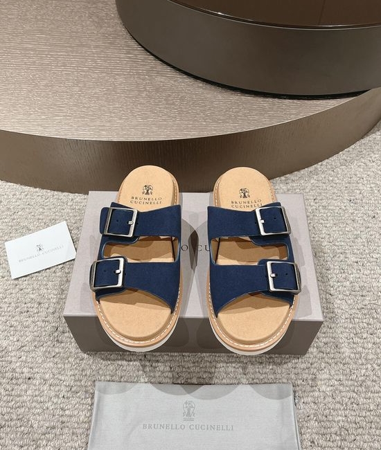 Brunello Cucinelli Suede Casual Slides Adjustable Strap Durable Rubber Sole