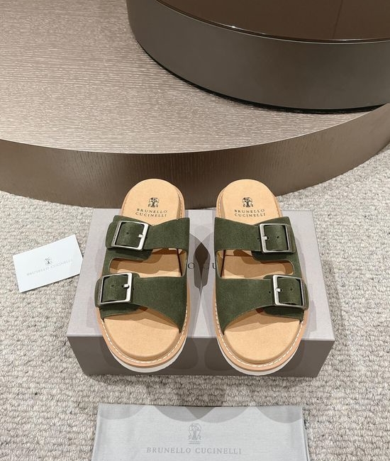 Brunello Cucinelli Suede Casual Slides Adjustable Strap Durable Rubber Sole