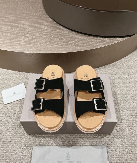 Brunello Cucinelli Suede Casual Slides Adjustable Strap Durable Rubber Sole