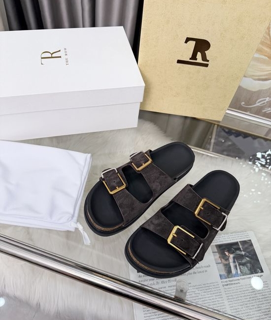 The Row Suede Buckle Decor Comfortable Flat Casual Slides
