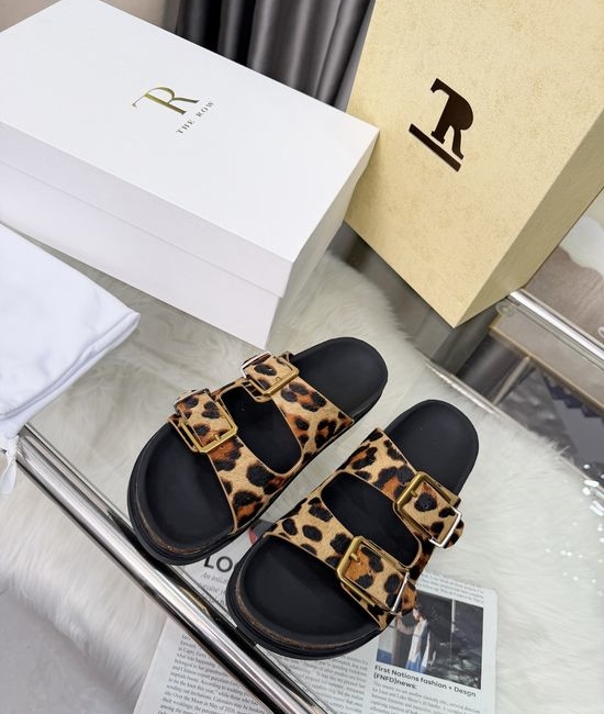 The Row Suede Buckle Decor Comfortable Flat Casual Slides