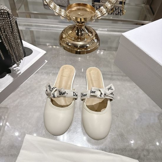 Christian Dior CD Embroidered Bow Flat Mule Slippers Comfortable Footwear