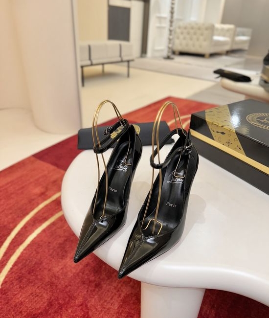Christian Louboutine Patent Leather Pointed Toe Ankle Strap High Heel Shoes