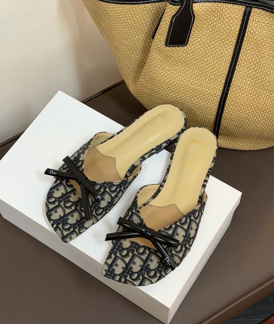 Christian Dior CD Bow Detail Flat Slip On Casual Slide Sandals