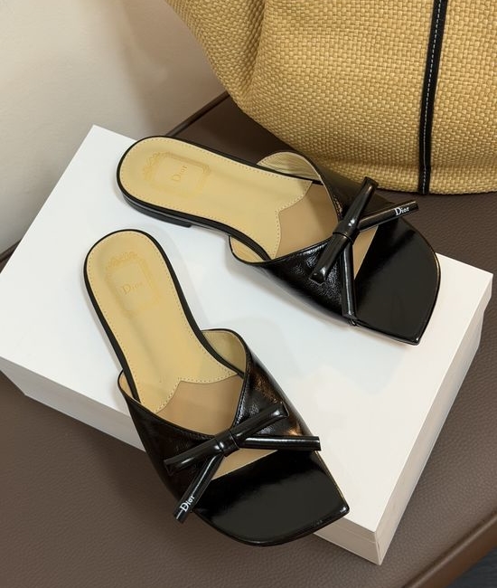 Christian Dior CD Bow Detail Flat Slip On Casual Slide Sandals